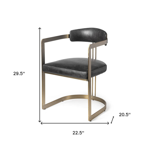 HomeRoots Black Open Back Dining Arm Chair - Luxe Leather & Gold Frame, Modern Industrial Style for Versatile Seating 380437