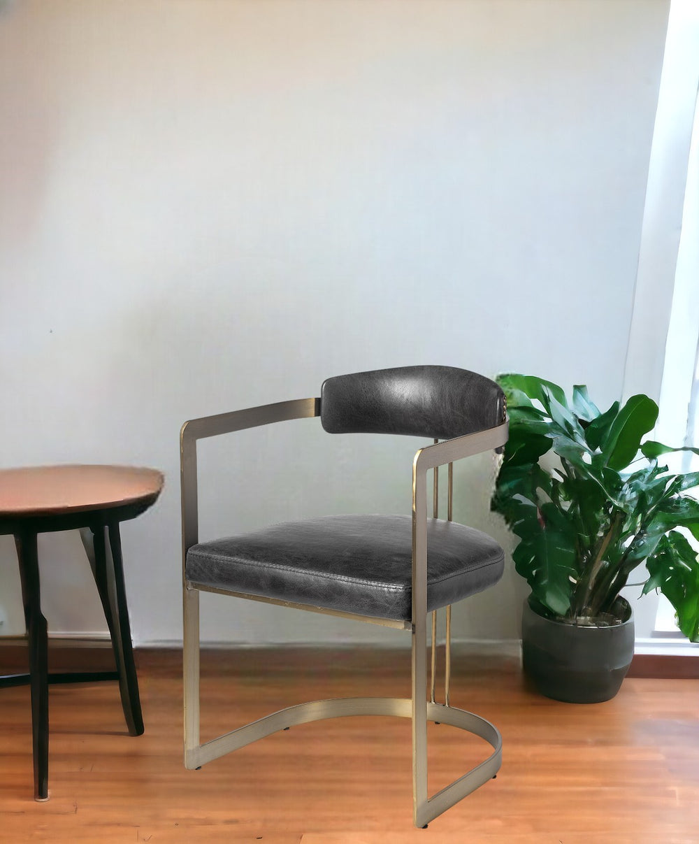 Homeroots Black And Gold Upholstered Leather Open Back Dining Arm Chair  Metal 380437