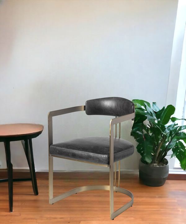 Homeroots Black And Gold Upholstered Leather Open Back Dining Arm Chair  Metal 380437