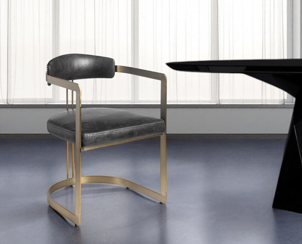 HomeRoots Black Open Back Dining Arm Chair - Luxe Leather & Gold Frame, Modern Industrial Style for Versatile Seating 380437