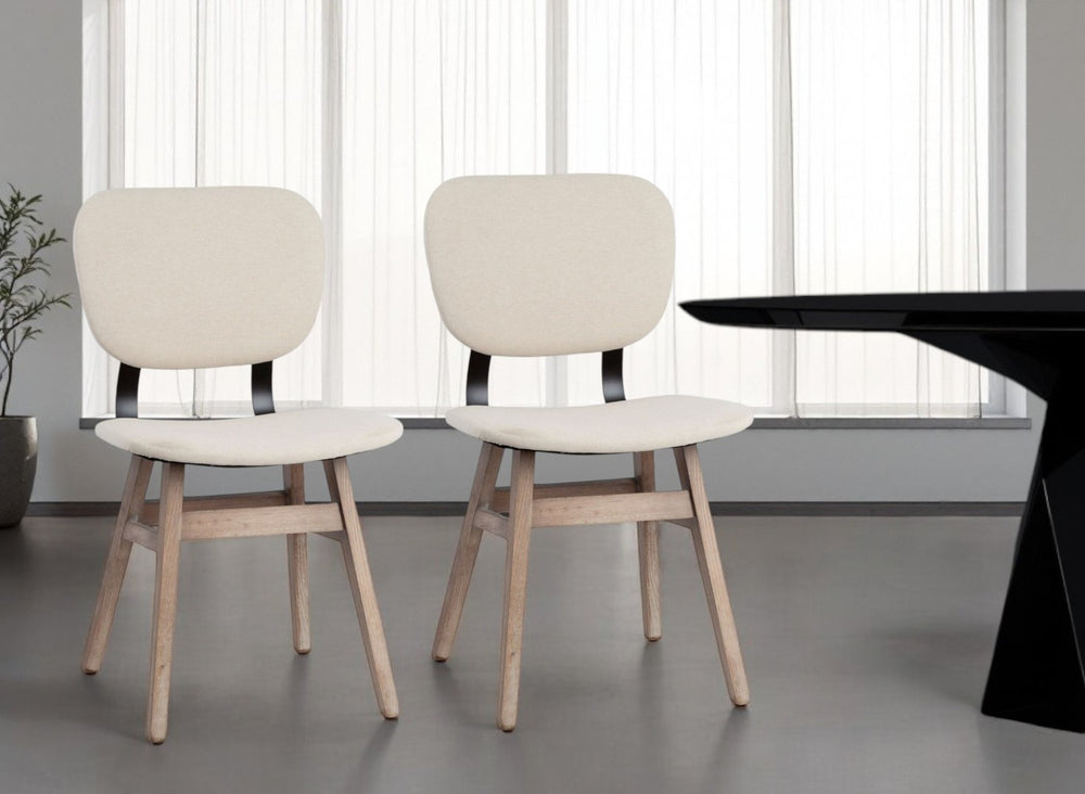 HomeRoots Set of Two Elegant Cream and Brown Upholstered Open-Back Side Chairs for Modern Dining Spaces 380439