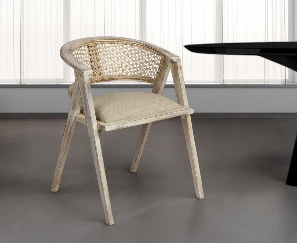 HomeRoots Beige Upholstered Linen Curved Back Dining Chair - Elegant, Coastal-Inspired Armchair for Any Space 380440