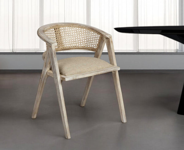 HomeRoots Beige Upholstered Linen Curved Back Dining Chair - Elegant, Coastal-Inspired Armchair for Any Space 380440