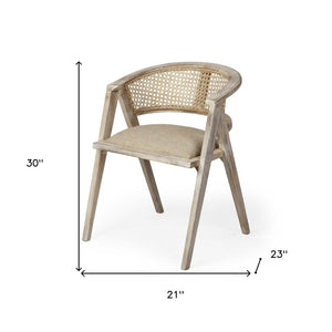 HomeRoots Beige Upholstered Linen Curved Back Dining Chair - Elegant, Coastal-Inspired Armchair for Any Space 380440
