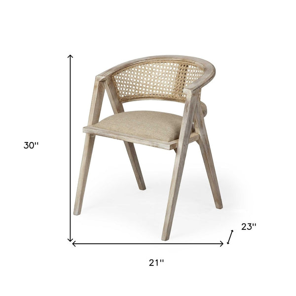 HomeRoots Beige Upholstered Linen Curved Back Dining Chair - Elegant, Coastal-Inspired Armchair for Any Space 380440