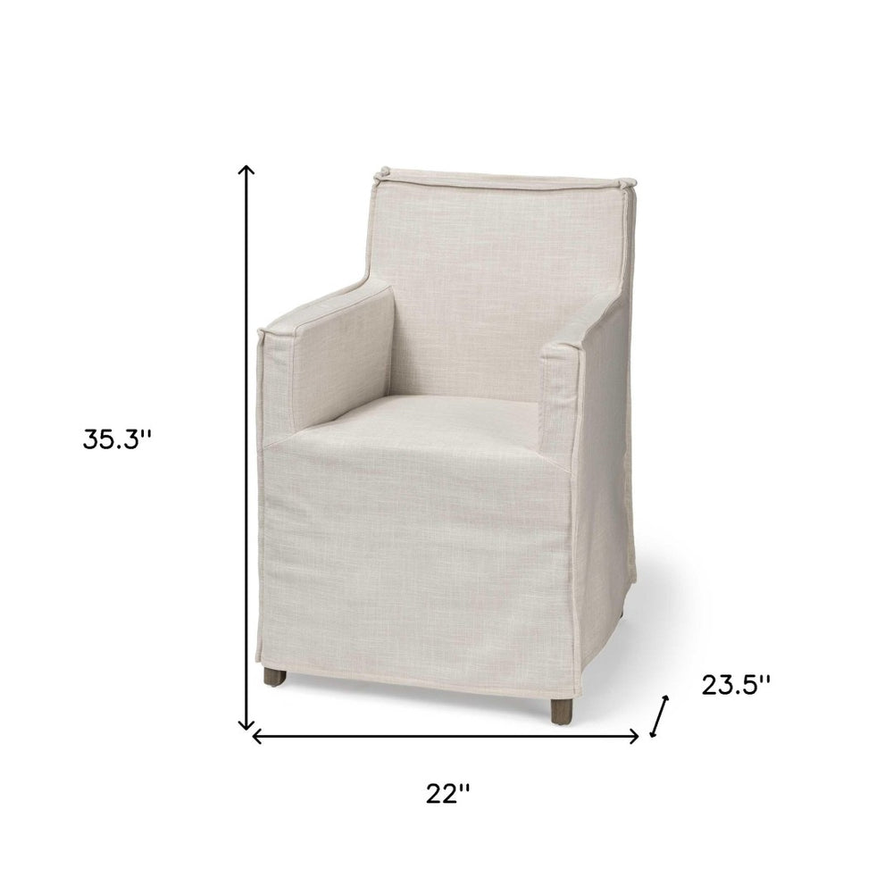 HomeRoots Cream Slipcovered Upholstered Dining Arm Chair - Coastal Style, Comfort & Versatile Accent Seating 380442