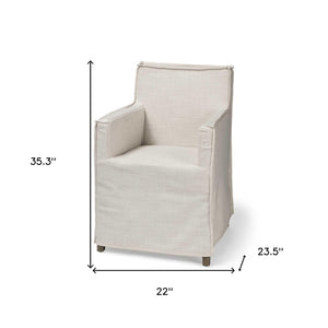 HomeRoots Cream Slipcovered Upholstered Dining Arm Chair - Coastal Style, Comfort & Versatile Accent Seating 380442