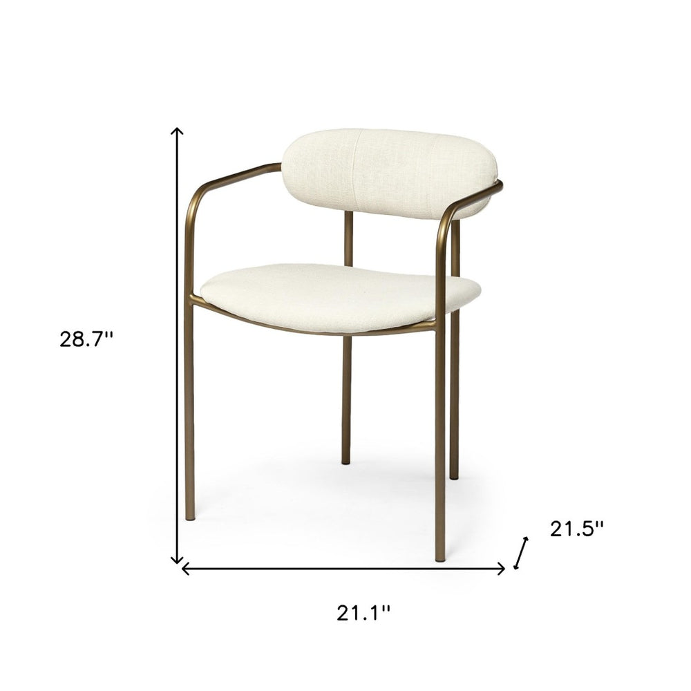 HomeRoots Cream Upholstered Open Back Dining Arm Chair with Gold Legs - Modern Elegance for Any Space 380443