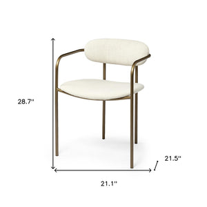 HomeRoots Cream Upholstered Open Back Dining Arm Chair with Gold Legs - Modern Elegance for Any Space 380443