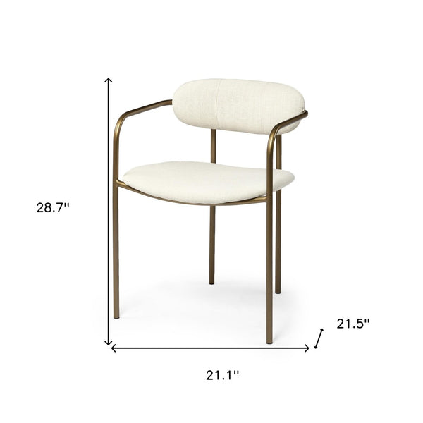 HomeRoots Cream Upholstered Open Back Dining Arm Chair with Gold Legs - Modern Elegance for Any Space 380443