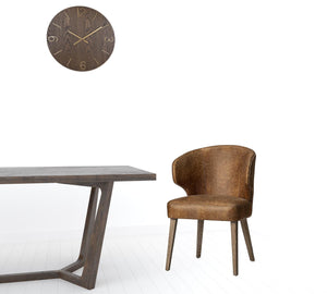 Homeroots Brown Upholstered Leather Curved Back Dining Arm Chair  Wood 380444