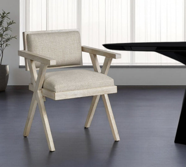 HomeRoots Gray Upholstered Arm Chair – Stylish Open Back Design for Modern Dining & Versatile Home Use 380446
