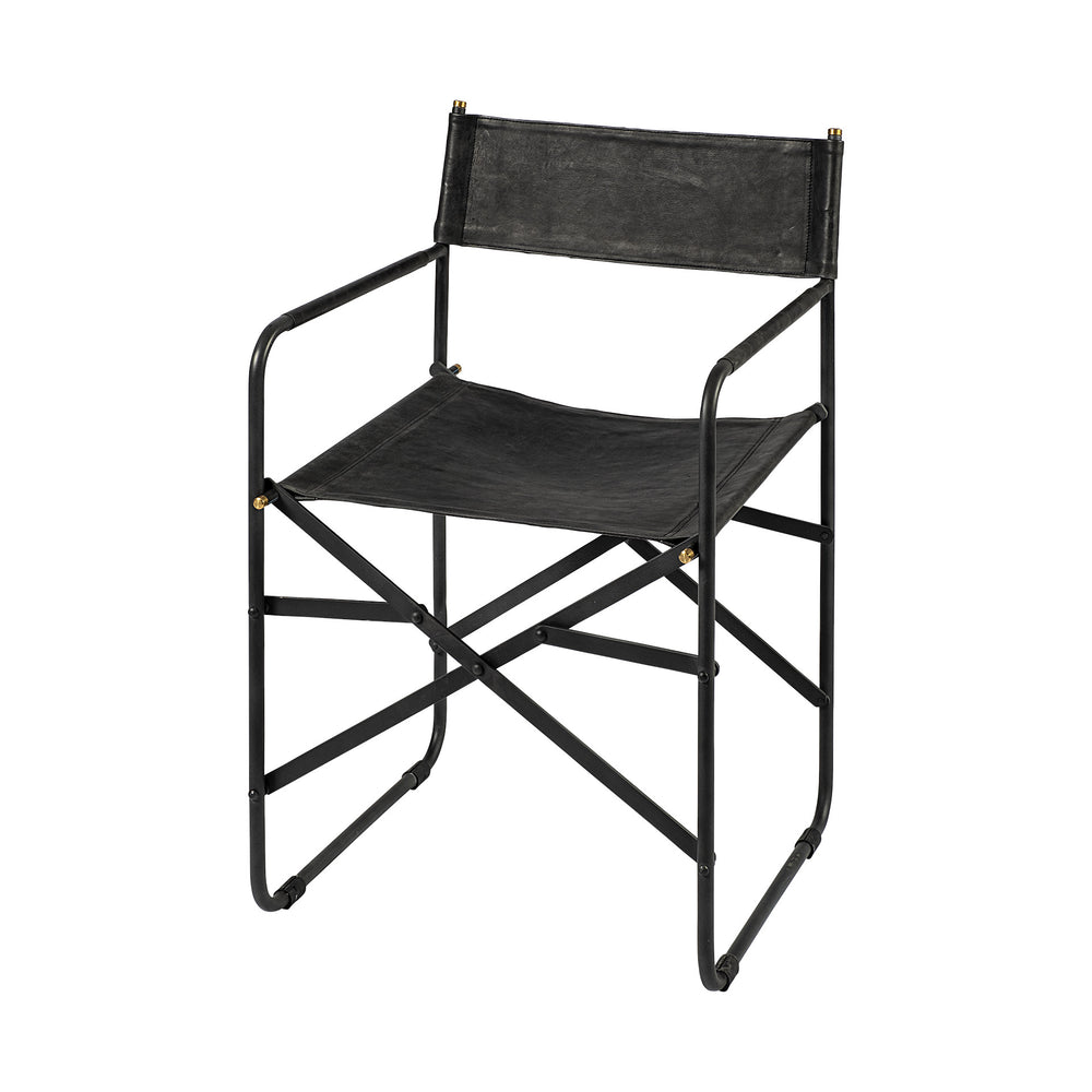Homeroots Black Leather Metal Open Back Dining Arm Chair  Metal 380448