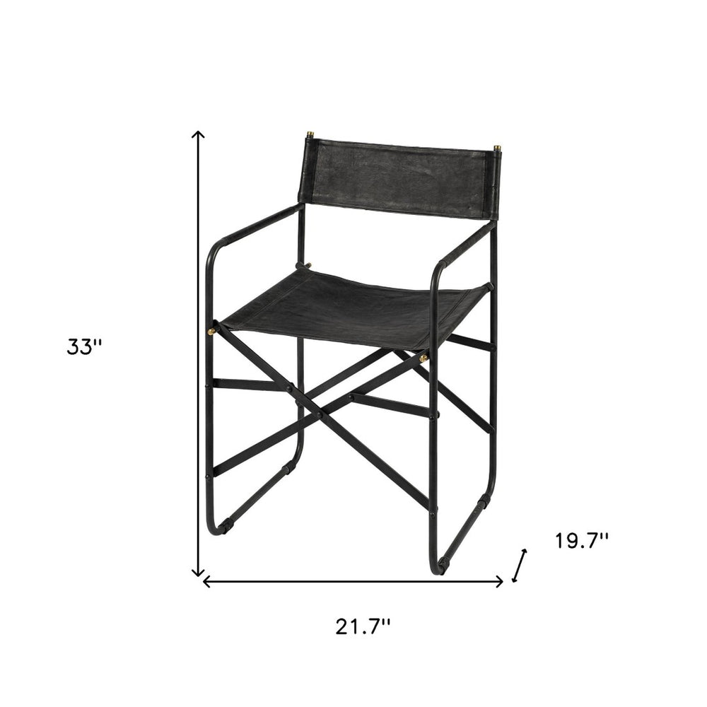 HomeRoots Black Leather Open Back Arm Chair - Modern Comfort with Folding Feature for Dining & Living Spaces 380448
