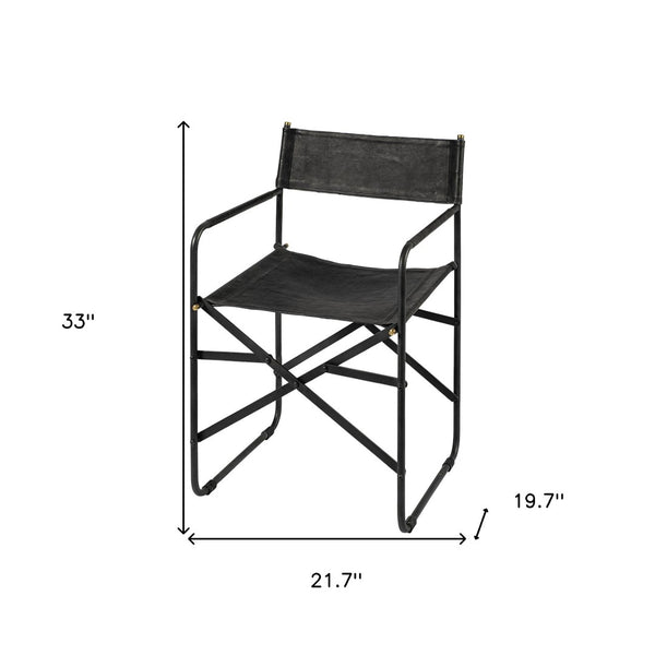 HomeRoots Black Leather Open Back Arm Chair - Modern Comfort with Folding Feature for Dining & Living Spaces 380448