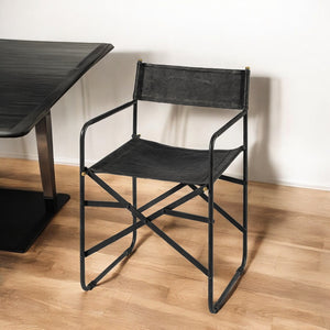 Homeroots Black Leather Metal Open Back Dining Arm Chair  Metal 380448