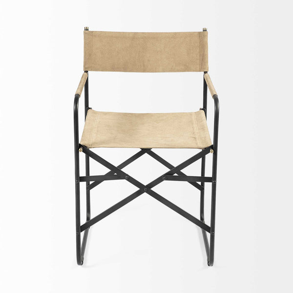 Homeroots Cream And Black Leather Metal Open Back Dining Arm Chair  Metal 380449