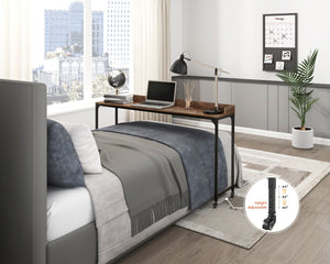 English Elm Rustic Overbed Desk with Adjustable 40-44" Height, Brown Faux Wood Top, Metal Caster Legs for Bedworking B011P244981