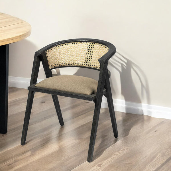 Homeroots Gray And Black Upholstered Linen Open Back Dining Arm Chair  Wood 380450