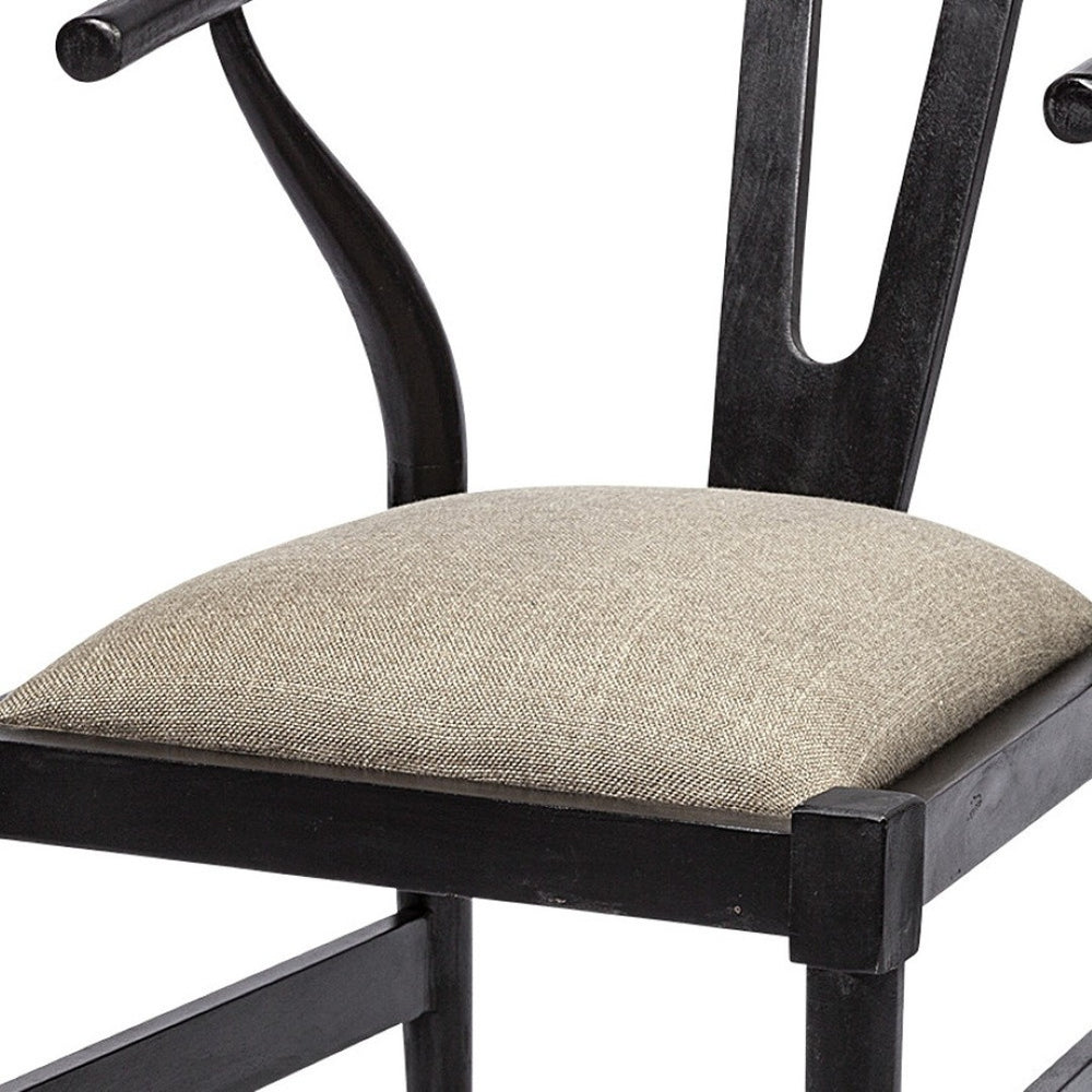 HomeRoots Beige Upholstered Linen Wishbone Back Dining Chair - Coastal-Inspired Accent for Modern Spaces 380453