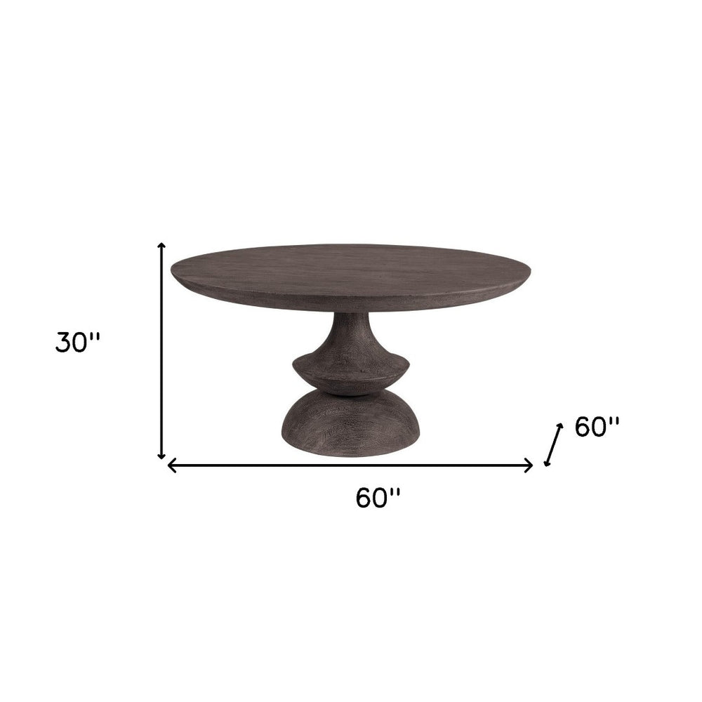 HomeRoots 60" Gray Round Solid Wood Dining Table with Pedestal Base - Modern Design for Cozy Gatherings 380457