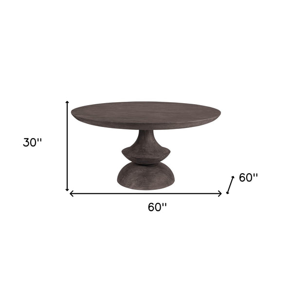 Homeroots 60" Gray Rounded Solid Wood Pedestal Base Dining Table   380457