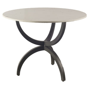 Homeroots 40" Off White And Black Rounded Marble And Metal Three Leg Base Dining Table   380458