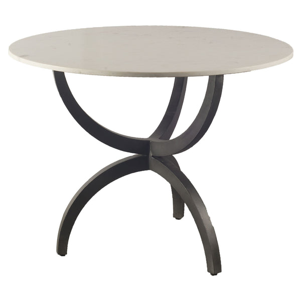 Homeroots 40" Off White And Black Rounded Marble And Metal Three Leg Base Dining Table   380458