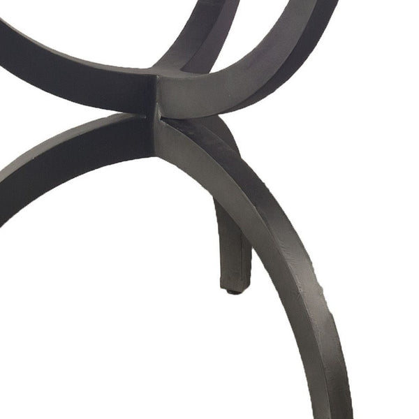 Homeroots 40" Off White And Black Rounded Marble And Metal Three Leg Base Dining Table   380458