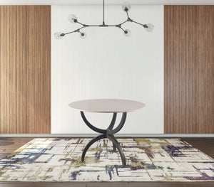 Homeroots 40" Off White And Black Rounded Marble And Metal Three Leg Base Dining Table   380458