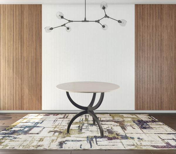 Homeroots 40" Off White And Black Rounded Marble And Metal Three Leg Base Dining Table   380458