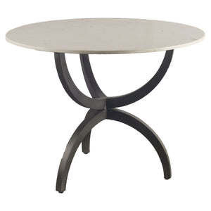 Homeroots 40" Off White And Black Rounded Marble And Metal Three Leg Base Dining Table   380458