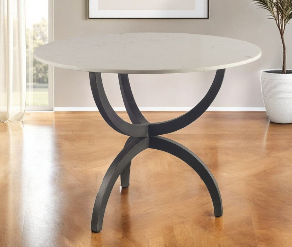 HomeRoots 40" Off White Marble Dining Table with Black Metal Base – Stylish, Durable & Perfect for Small Spaces 380458