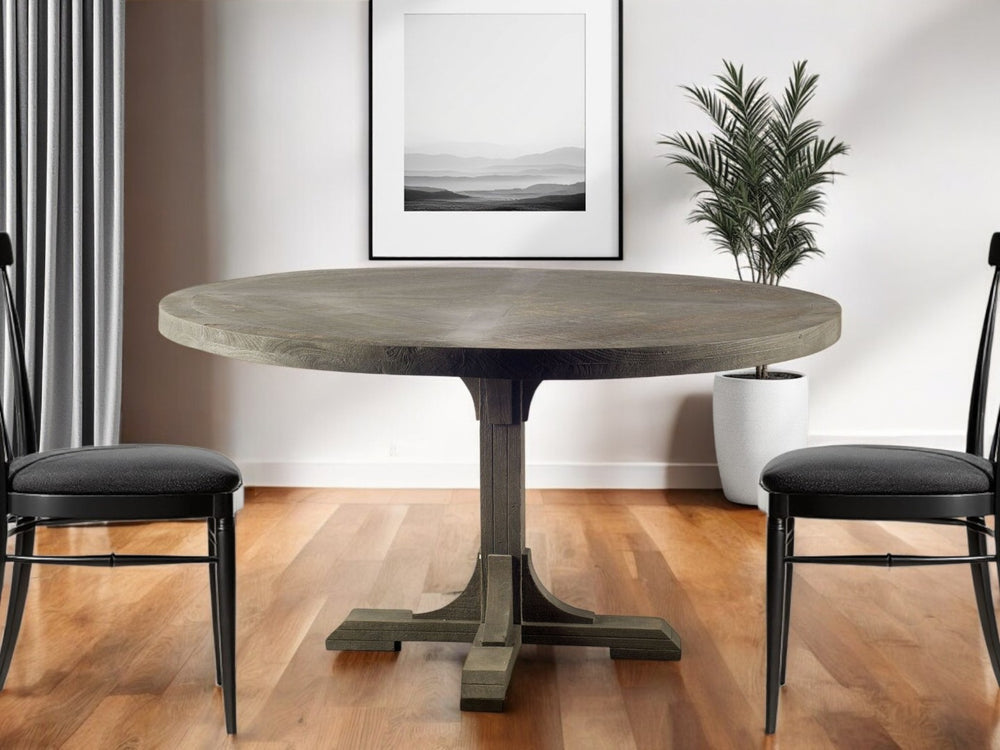 HomeRoots 54" Brown Solid Wood Pedestal Dining Table - Cozy Round Centerpiece for Family Meals & Gatherings 380460