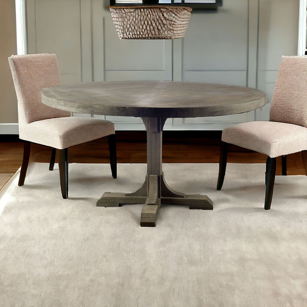 Homeroots 54" Brown Rounded Solid Wood Pedestal Base Dining Table   380460