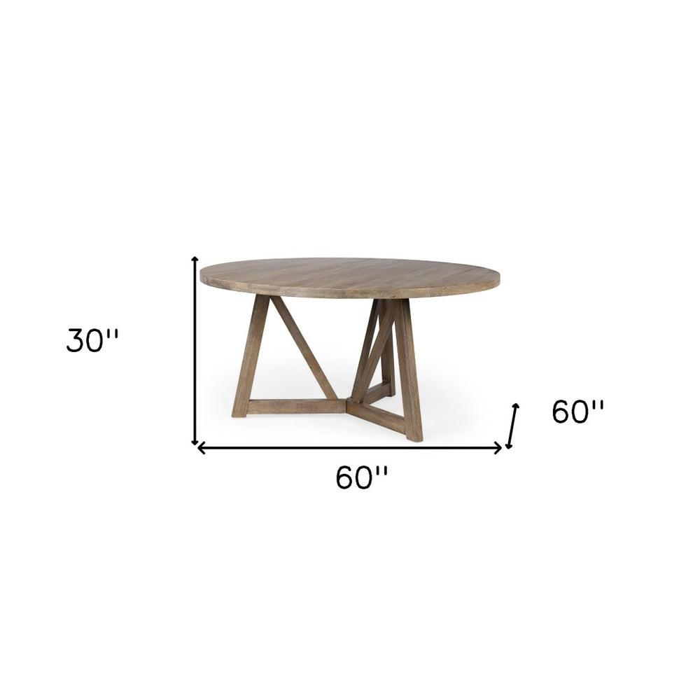 HomeRoots 60" Brown Rounded Solid Wood Pedestal Dining Table - Stylish, Durable, Seats 4 Perfectly for Gatherings 380461
