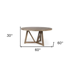 HomeRoots 60" Brown Rounded Solid Wood Pedestal Dining Table - Stylish, Durable, Seats 4 Perfectly for Gatherings 380461