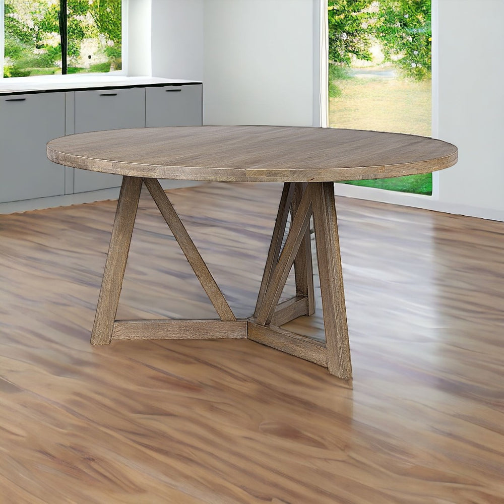 HomeRoots 60" Brown Rounded Solid Wood Pedestal Dining Table - Stylish, Durable, Seats 4 Perfectly for Gatherings 380461