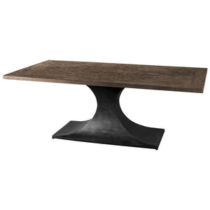 Homeroots 79" Brown And Black Solid Wood And Metal Pedestal Base Dining Table   380462