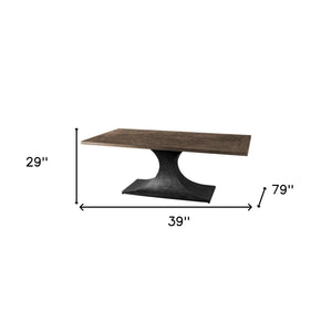 Homeroots 79" Brown And Black Solid Wood And Metal Pedestal Base Dining Table   380462