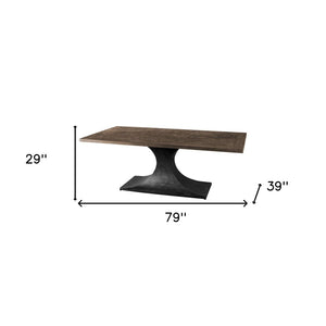 HomeRoots 79" Solid Wood and Metal Pedestal Dining Table – Rustic Charm Meets Industrial Strength for 8! 380462
