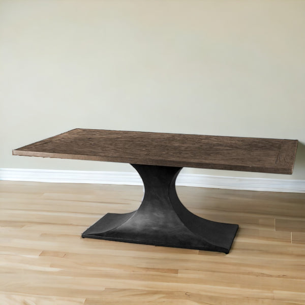 Homeroots 79" Brown And Black Solid Wood And Metal Pedestal Base Dining Table   380462