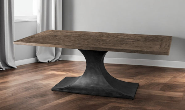 HomeRoots 79" Solid Wood and Metal Pedestal Dining Table – Rustic Charm Meets Industrial Strength for 8! 380462