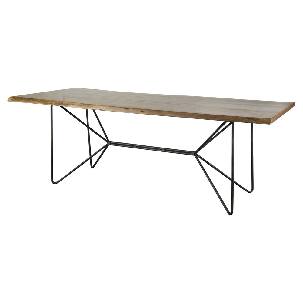 Homeroots 84" Natural And Black Solid Wood And Metal Trestle Base Dining Table   380464
