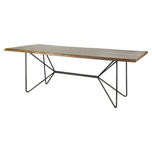 Homeroots 84" Natural And Black Solid Wood And Metal Trestle Base Dining Table   380464