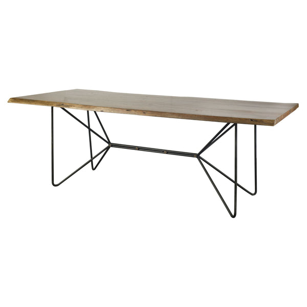 Homeroots 84" Natural And Black Solid Wood And Metal Trestle Base Dining Table   380464