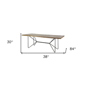 Homeroots 84" Natural And Black Solid Wood And Metal Trestle Base Dining Table   380464