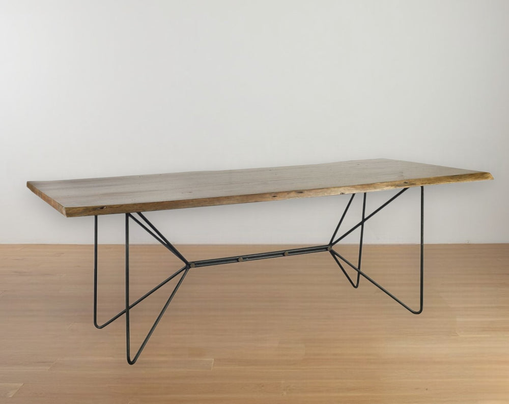 Homeroots 84" Natural And Black Solid Wood And Metal Trestle Base Dining Table   380464