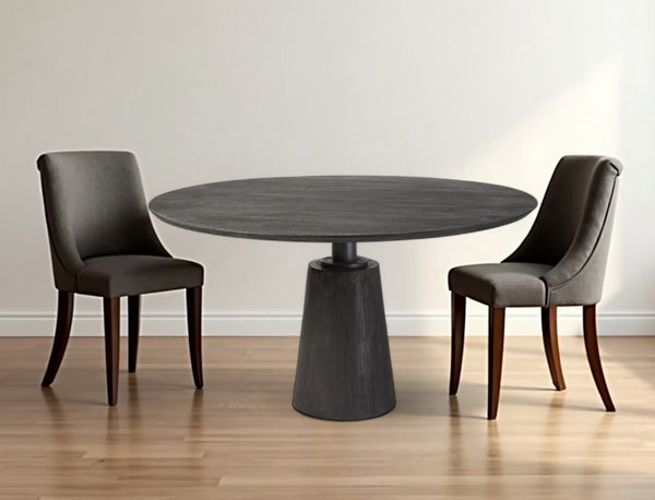 Homeroots 54" Brown Rounded Solid Wood And Metal Pedestal Base Dining Table   380465