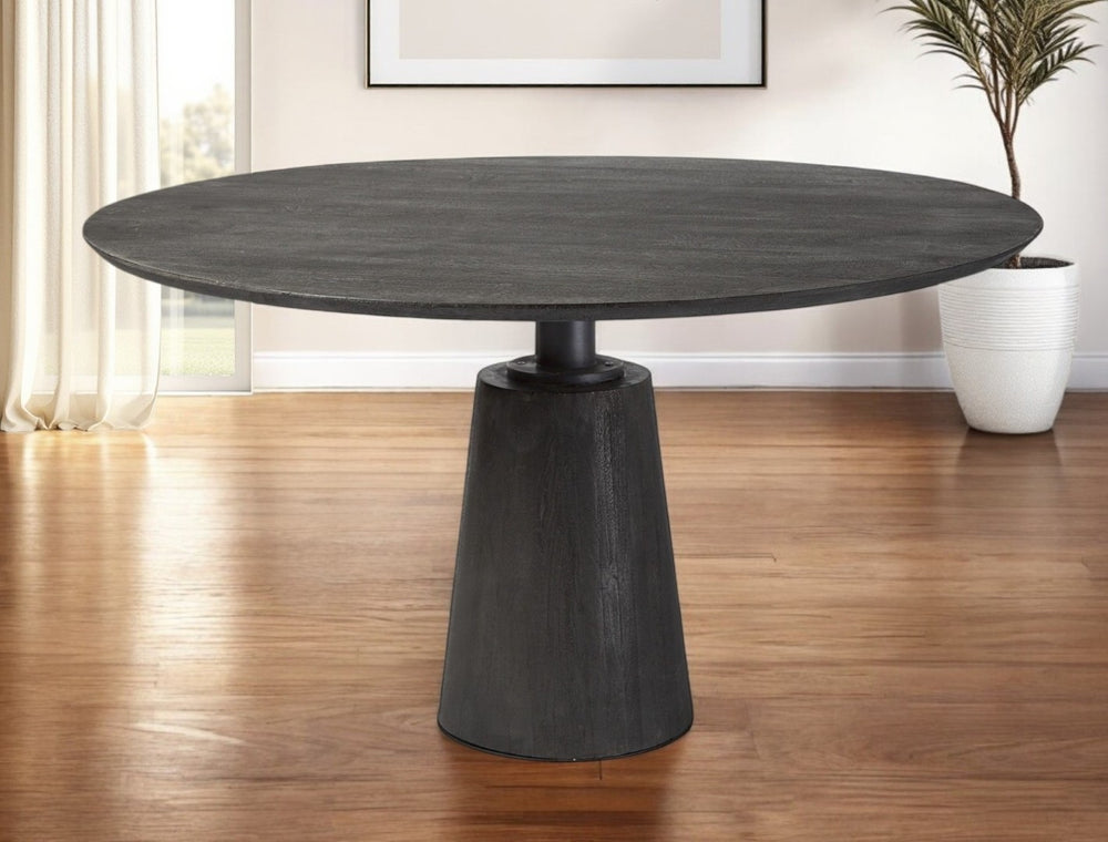 HomeRoots 54" Modern Round Solid Wood Dining Table with Sturdy Metal Pedestal Base – Seats 4 Comfortably! 380465
